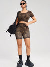 ZASUWA Female Leopard Print U Collar Short Tracksuit