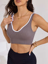 ZASUWA Female V-neck Contrast Color Stripe Quick Dry Backless with Chest Pads Sports Bras
