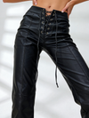 Sexy Faux Leather Push Up Design Lace-up Split Leggings
