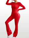 ZASUWA Female Backless Ribbed Scrunch Bum Long Sleeves Flared Jumpsuit