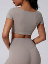 ZASUWA Female Sexy Solid Color U Collar Folds Quick Dry Short Sleeves