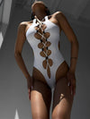 ZASUWA Female Roman-knot Hollow Out Halter One Piece
