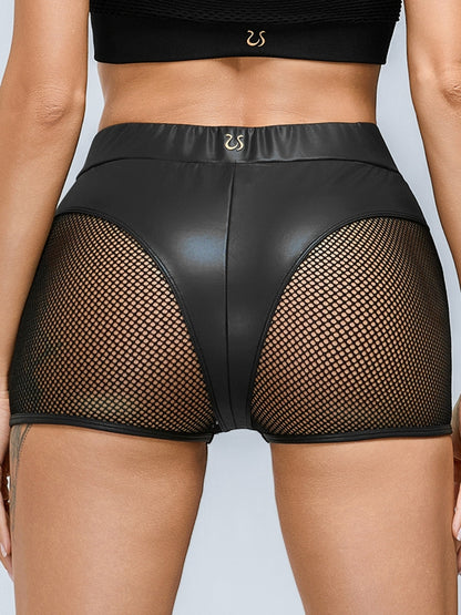 ❤Sexy Faux Leather Fishnet Micro Hot Short Traksuit