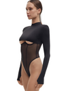 🖤ZASUWA Female Sexy Mesh Panel Push-Up Cutout Bodysuit