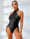 PU Faux Leather Lace-up Bodysuit