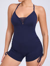 ZASUWA Female V-neck Cross Back Scrunch Bum Drawstring Romper