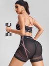 ZASUWA Female Fishnet Cross Back Stripes Contrast Color Short Tracksuit