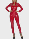 ZASUWA Female Zipper Glossy PU Faux Leather Jumpsuit