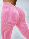 ZASUWA Female V-shaped Waist Ribbed High-waisted Hip-lift Scrunch Bum Leggings
