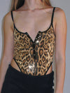 ZASUWA Female Sleeveless Leopard Print Adjustable Straps Short Bodysuit