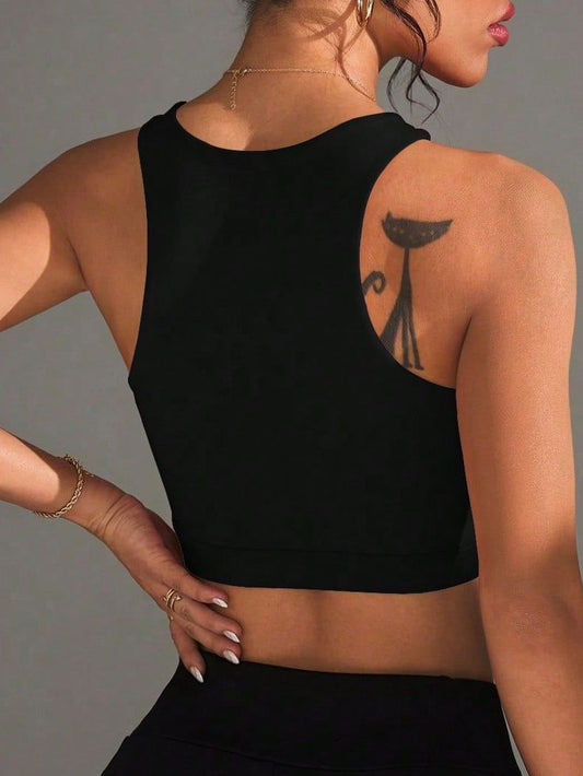 ZASUWA Female Sexy Solid Color Sheer Mesh Cross Tank