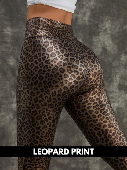 Super Stretchy Faux Leather Black Snake Print Leggings
