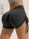 Scrunch Bum Deep V Back Drawstring Faux Denim Spandex Gym Booty Shorts