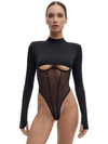 🖤ZASUWA Female Sexy Mesh Panel Push-Up Cutout Bodysuit