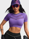 ZASUWA Female Solid Color Fishnet Breathable Yoga Short Sleeves