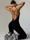 ZASUWA Female Sexy Cross Back Contrast Color Elastic Tight Quick Dry Jumpsuit