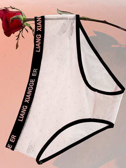 Sexy Mesh-Höschen mit Wellenpunktmuster und Kontrastfarbe