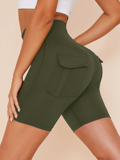 Plus Size Solid Color Pockets Spandex Gym Booty Shorts