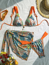 ZASUWA Female Sexy Flowers Print Contrast Color Mesh 3-Pieces Bikini Set