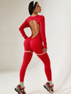 ZASUWA Female Backless Ribbed Deep V Back Long Sleeves Jumpsuit
