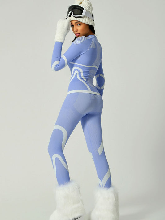 ZASUWA Female Quick Dry Warm Contrast Color Elastic Tight Ski Tracksuit