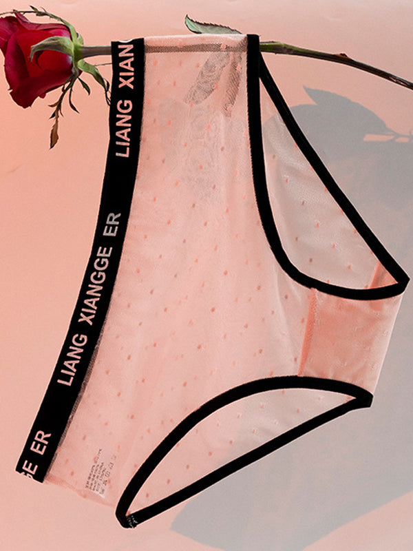 Sexy Mesh-Höschen mit Wellenpunktmuster und Kontrastfarbe