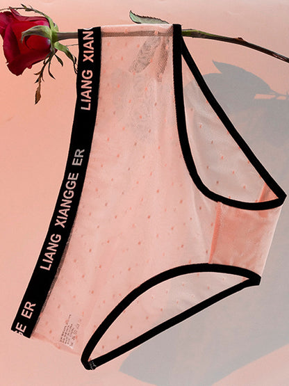Sexy Mesh-Höschen mit Wellenpunktmuster und Kontrastfarbe