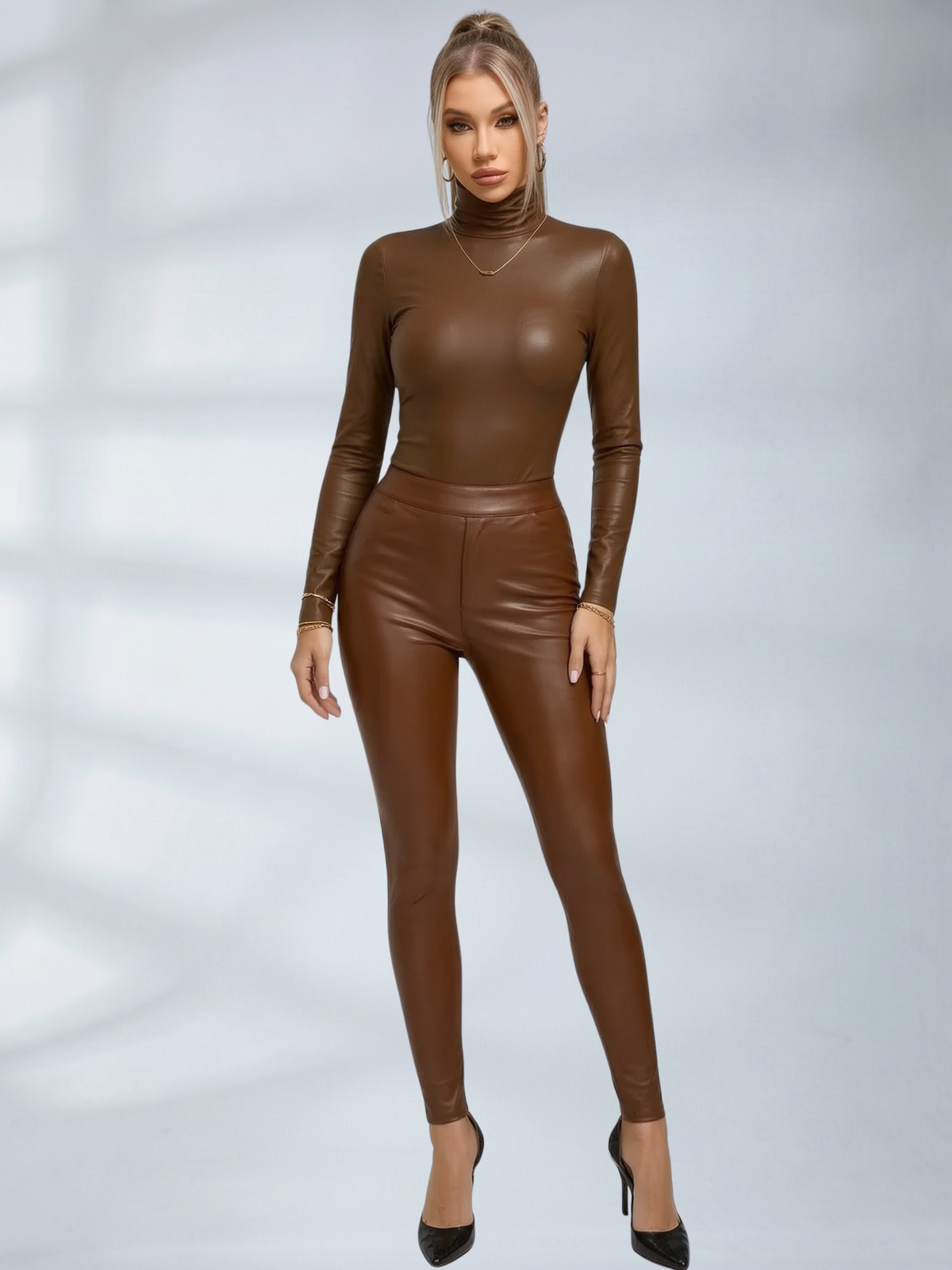 Sexy Glossy PU Faux Leather Long Sleeves