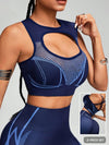 ZASUWA Female Contrast Color Hollow Out Cross Back Fishnet Push Up Design Tracksuit