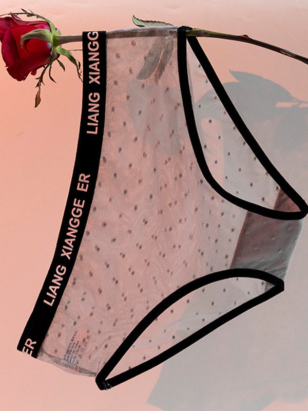 Sexy Mesh-Höschen mit Wellenpunktmuster und Kontrastfarbe
