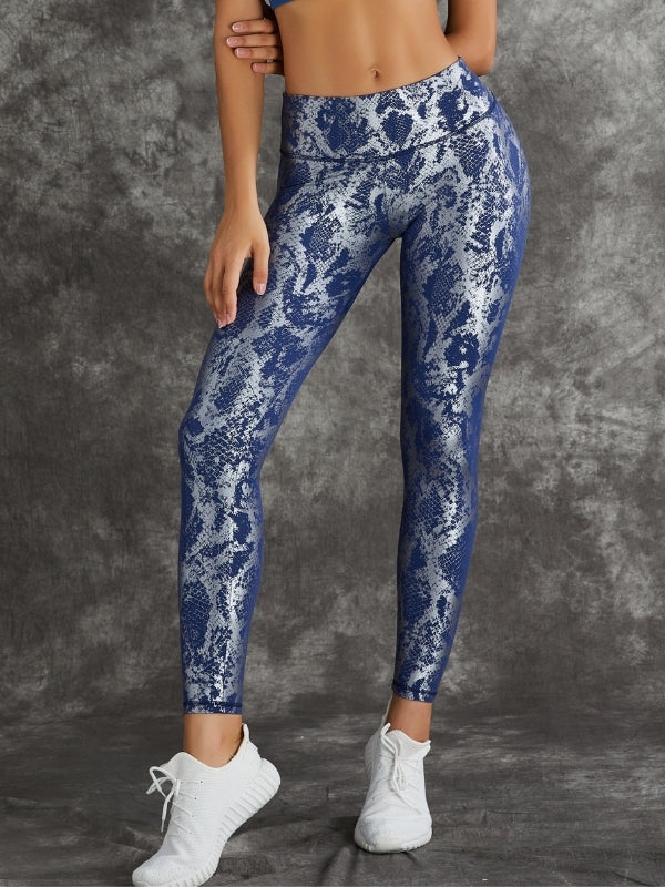Hochtaillierte Leggings mit Bronzeschlangenmuster