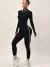 ZASUWA Female Stripe Contrast Color Zipper Stand Up Collar Long Sleeves Jumpsuit
