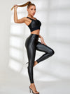 ❤ZASUWA Female Fly Eye Contrast Color Fly-eye PU Zipper Hip-lift Tracksuit