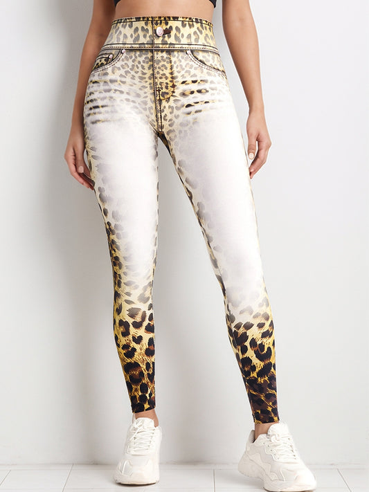 ZASUWA Female Leopard Print Denim Bum Gradient Leggings