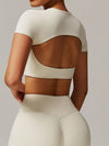 ZASUWA Female Solid Color Backless with Pads Cropped Short Sleeves