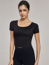 ZASUWA Female Hollow Out Backless U Collar Ribbed Short Sleeves