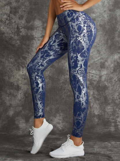 Hochtaillierte Leggings mit Bronzeschlangenmuster
