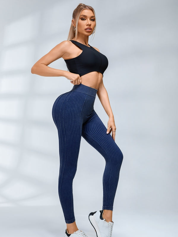 V-shaped Waist Ribbed High-waisted Hip-lift Scrunch Bum Leggings