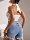 ZASUWA Female Sexy Mesh Hollow Out Halter Lace-up Tanks