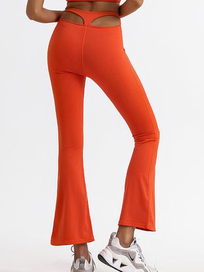 Solid Color High-waisted Hollow Out Flare Pants