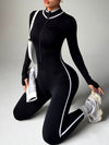 ZASUWA Female Stripe Contrast Color Zipper Stand Up Collar Long Sleeves Jumpsuit