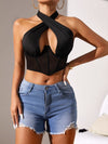 ZASUWA Female Sexy Mesh Hollow Out Halter Lace-up Tanks