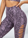 Snake Print One-Shoulder Cutout Sports Bra & High-Waisted Legging Set