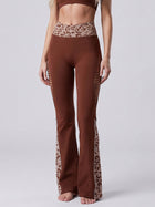Women's Leopard Print High-Waisted Flare Leggings with Cutouts