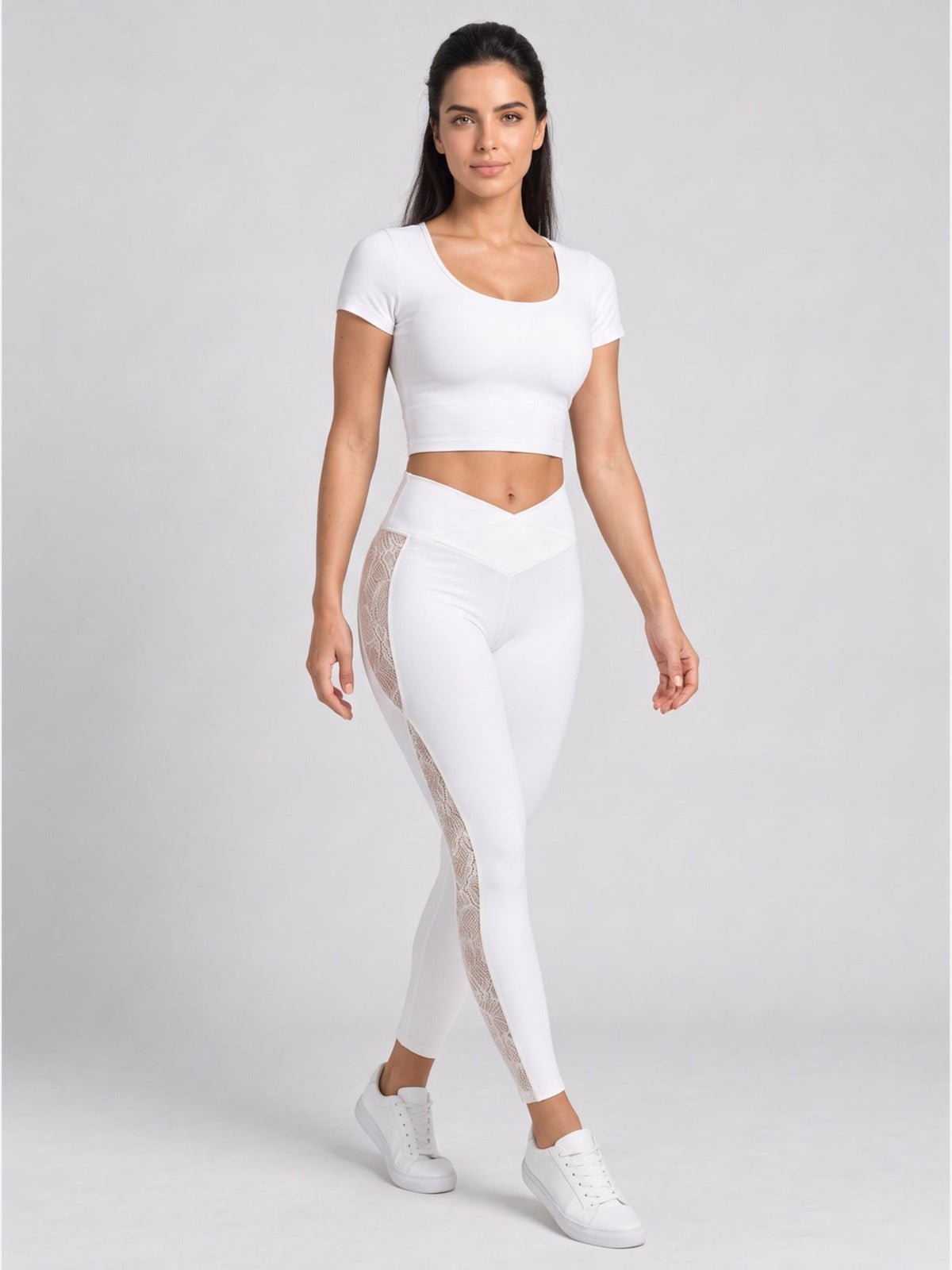 High-Waist Lace Panel Active Leggings