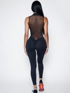 ❤ZASUWA Female Sexy Sheer Mesh Back Deep V Back Scrunch Bum Zipper Jumpsuit