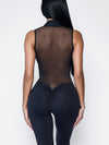 ❤ZASUWA Female Sexy Sheer Mesh Back Deep V Back Scrunch Bum Zipper Jumpsuit