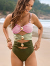 ZASUWA Female Contast Color Unique Cutout  Button One Piece