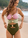 ZASUWA Female Contast Color Unique Cutout  Button One Piece