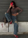 ZASUWA Female Sheer Mesh Leopard Print Long Sleeves